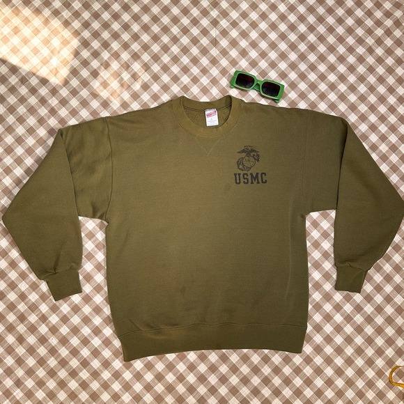 SOFFE Sweaters - Vintage 1990s USMC Soffe Olive Green Crewneck Sweatshirt
